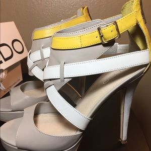 Aldo Heels Yellow, Gray & White